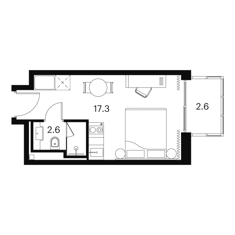 Студия 22,5 м²