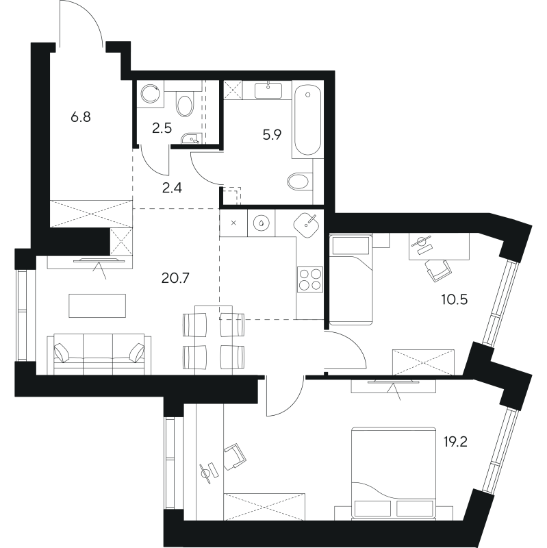 3 ккв (Евро) 68 м²