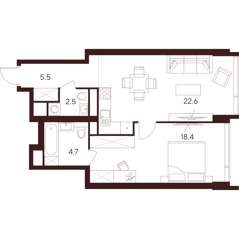 2 ккв (Евро) 53,7 м²