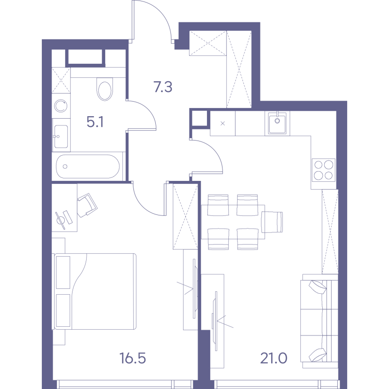 2 ккв (Евро) 49,9 м²