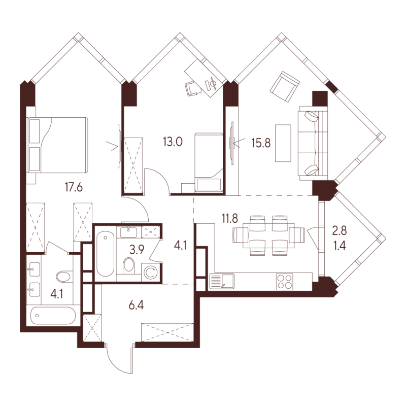 3 ккв (Евро) 78,1 м²