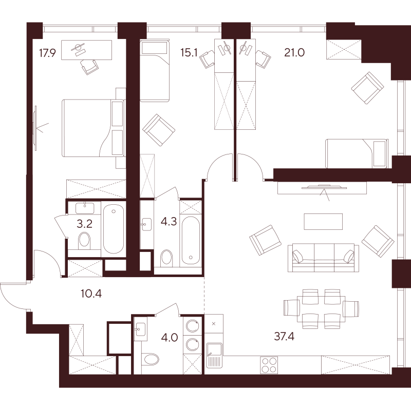4 ккв (Евро) 113,3 м²