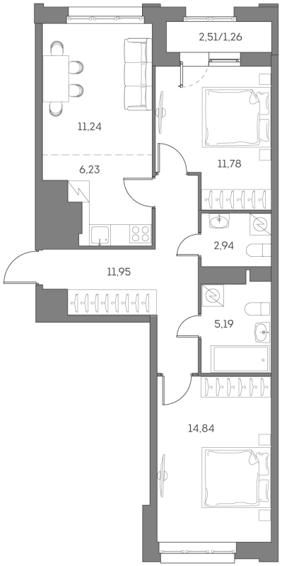 3 ккв (Евро) 65,4 м²