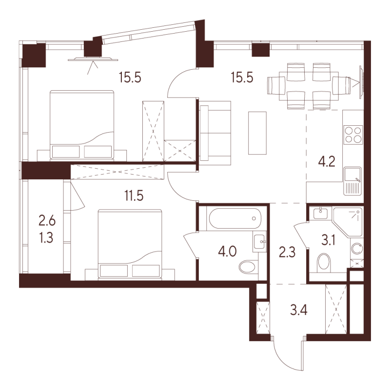 3 ккв (Евро) 60,8 м²