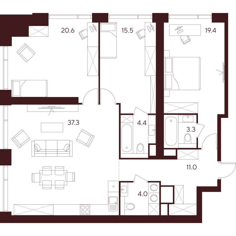 4 ккв (Евро) 115,5 м²