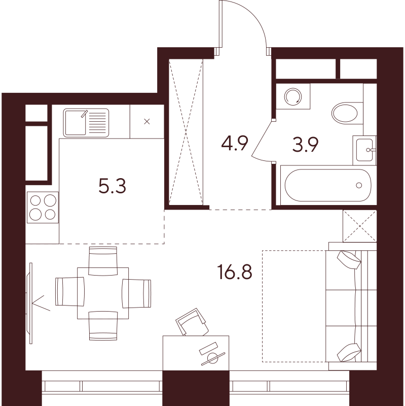 Студия 30,9 м²