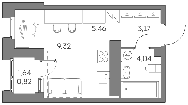 Студия 22,8 м²