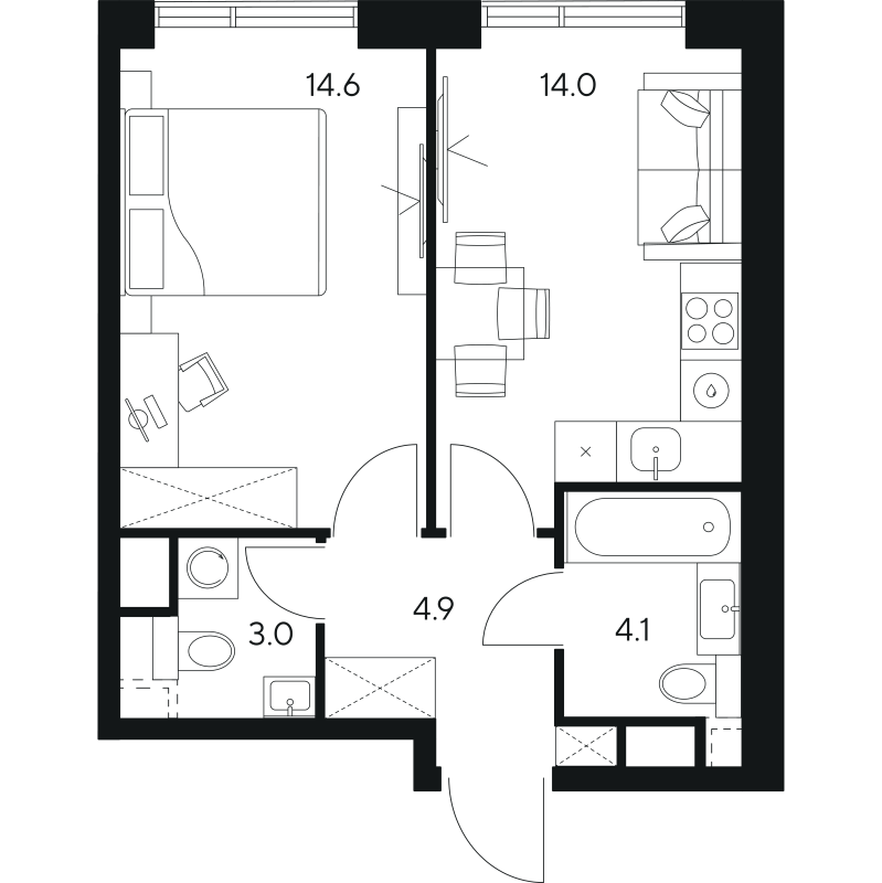 1 ккв 40,6 м²