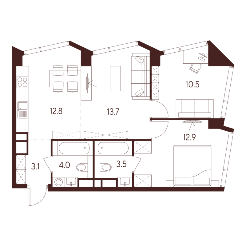 3 ккв (Евро) 60,5 м²
