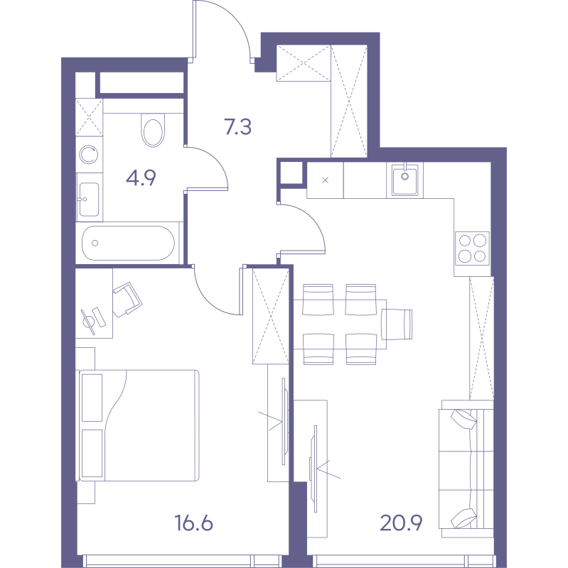2 ккв (Евро) 49,7 м²