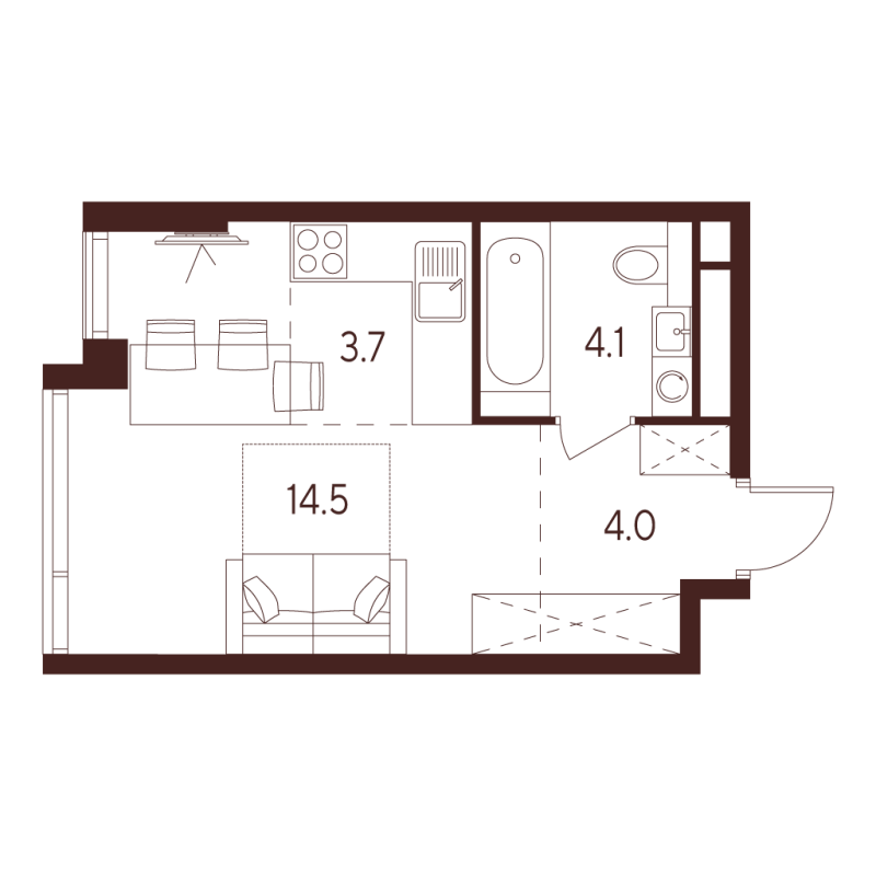 Студия 26,3 м²