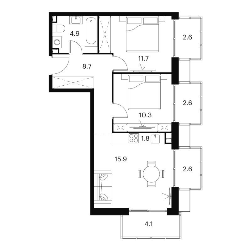 3 ккв (Евро) 65,2 м²