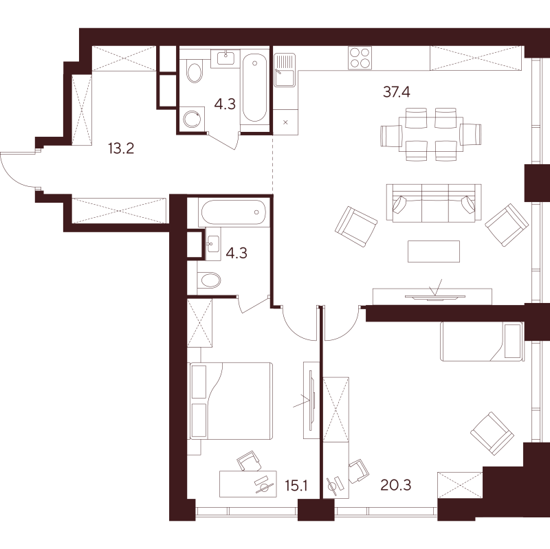 3 ккв (Евро) 94,6 м²