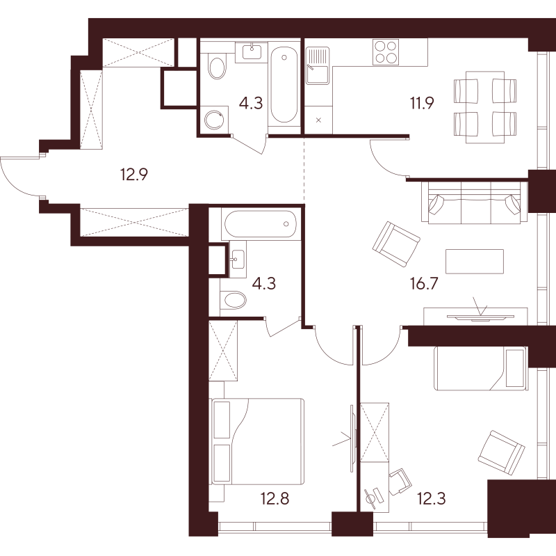 3 ккв 75,2 м²
