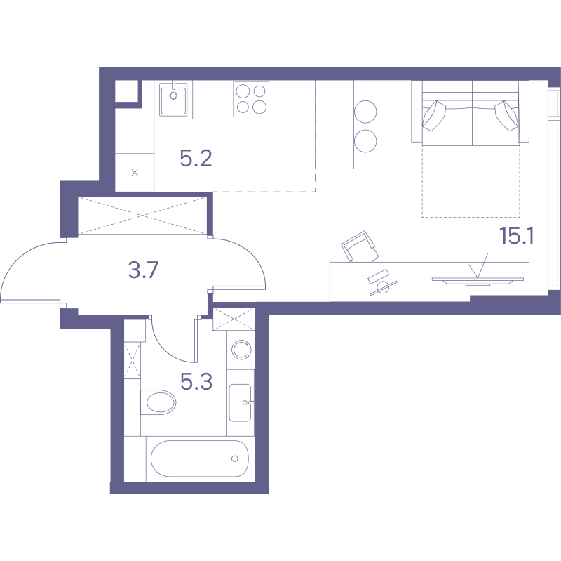 Студия 29,3 м²
