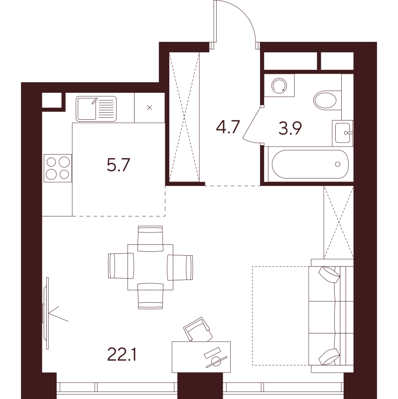 Студия 36,4 м²