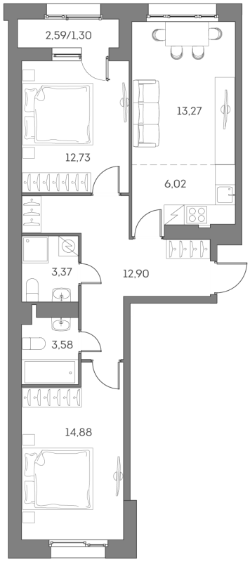 3 ккв (Евро) 68,1 м²