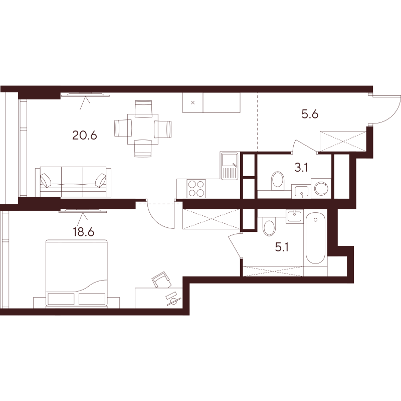2 ккв (Евро) 53 м²