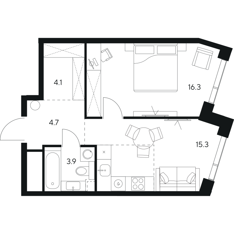 2 ккв (Евро) 44,3 м²