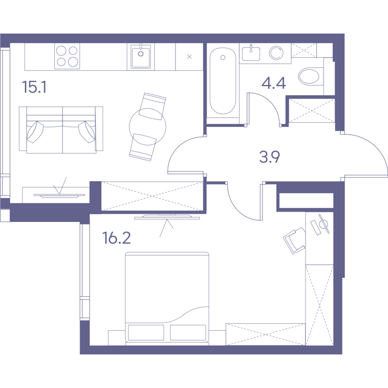 1 ккв 39,6 м²