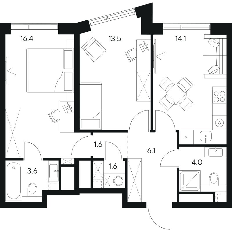 2 ккв 60,9 м²
