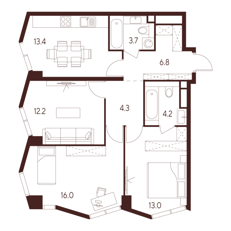 3 ккв 73,6 м²