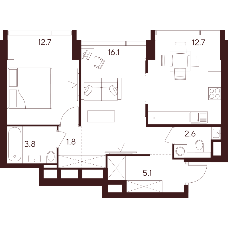 2 ккв 54,8 м²
