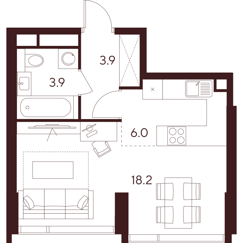 Студия 32 м²