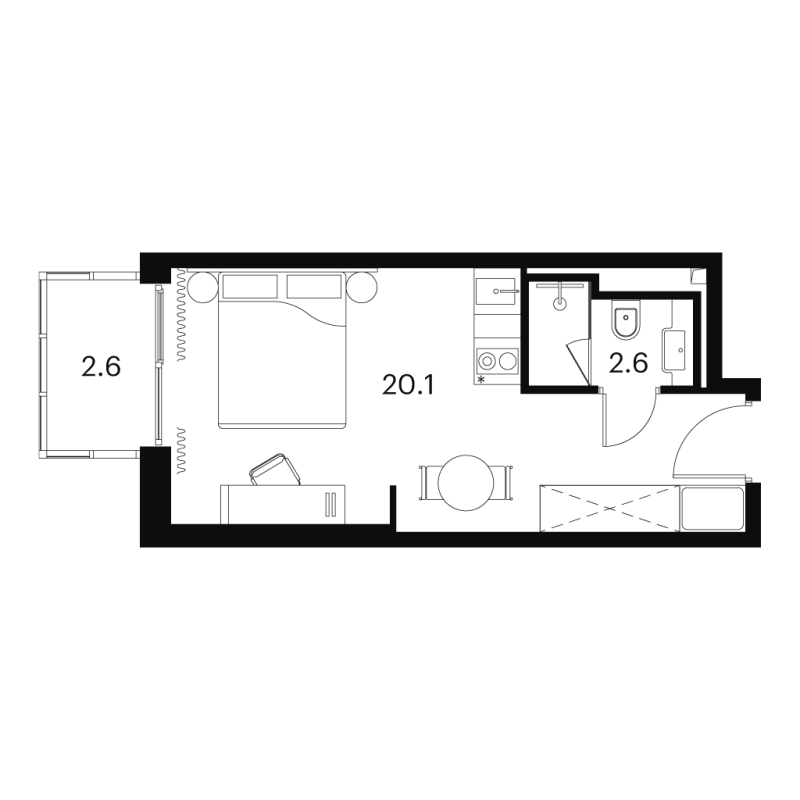 Студия 25,3 м²
