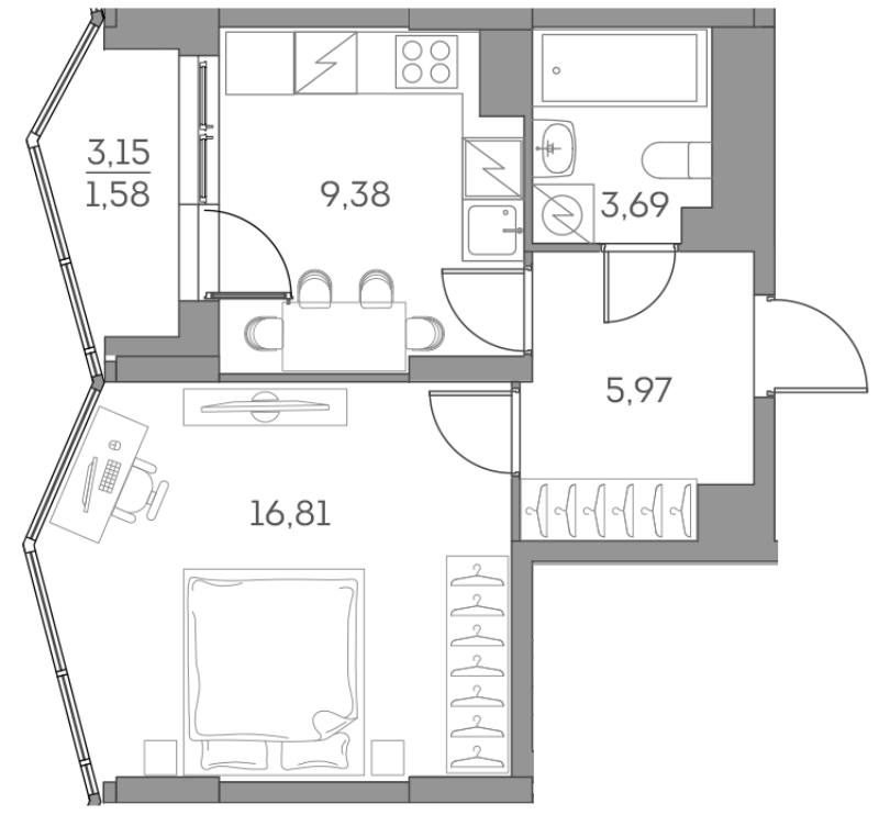 1 ккв 37,4 м²