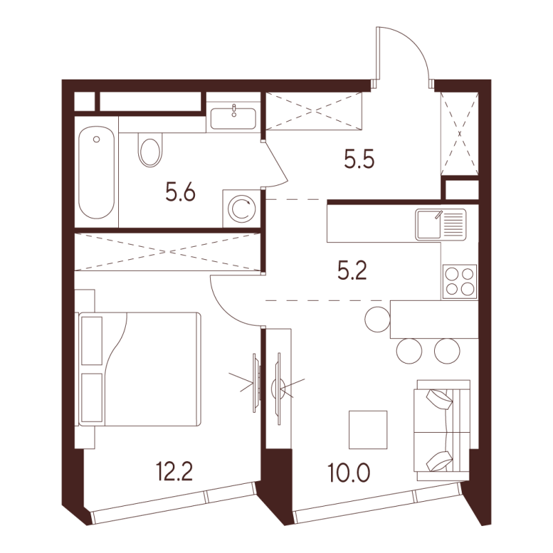 2 ккв (Евро) 38,5 м²