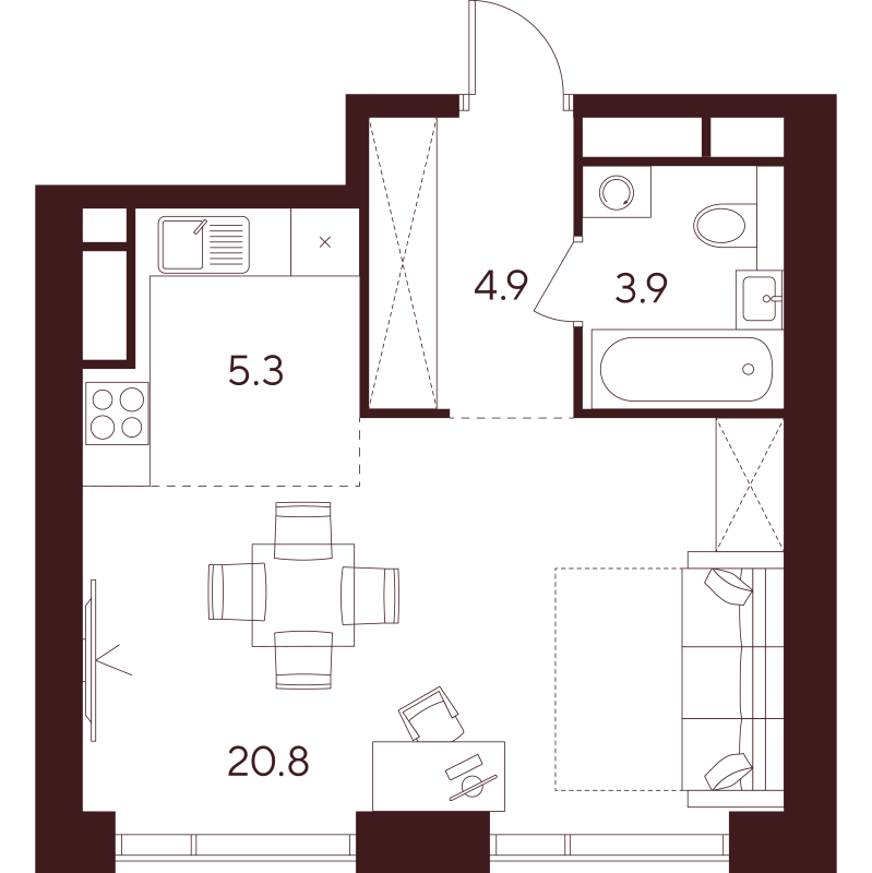 Студия 34,9 м²