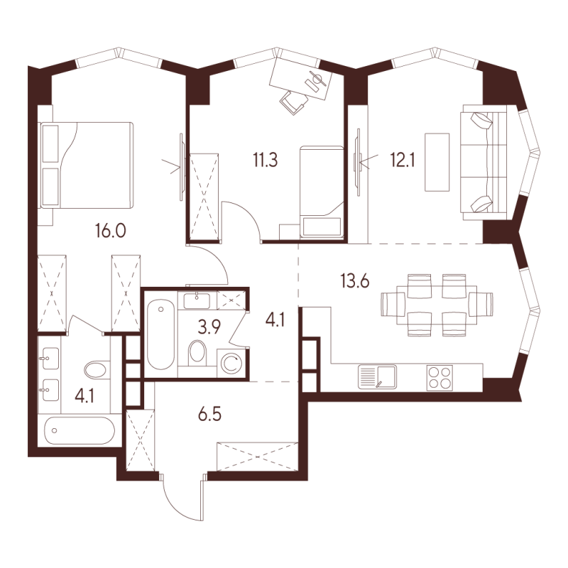 3 ккв (Евро) 71,6 м²