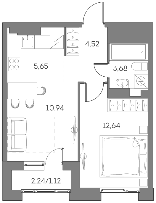 2 ккв (Евро) 38,6 м²