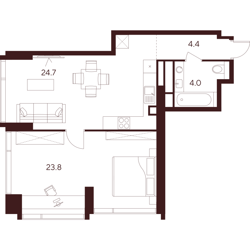 2 ккв (Евро) 56,9 м²