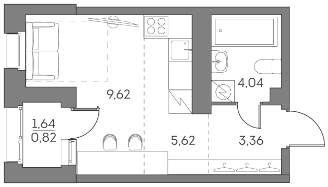 Студия 23,5 м²