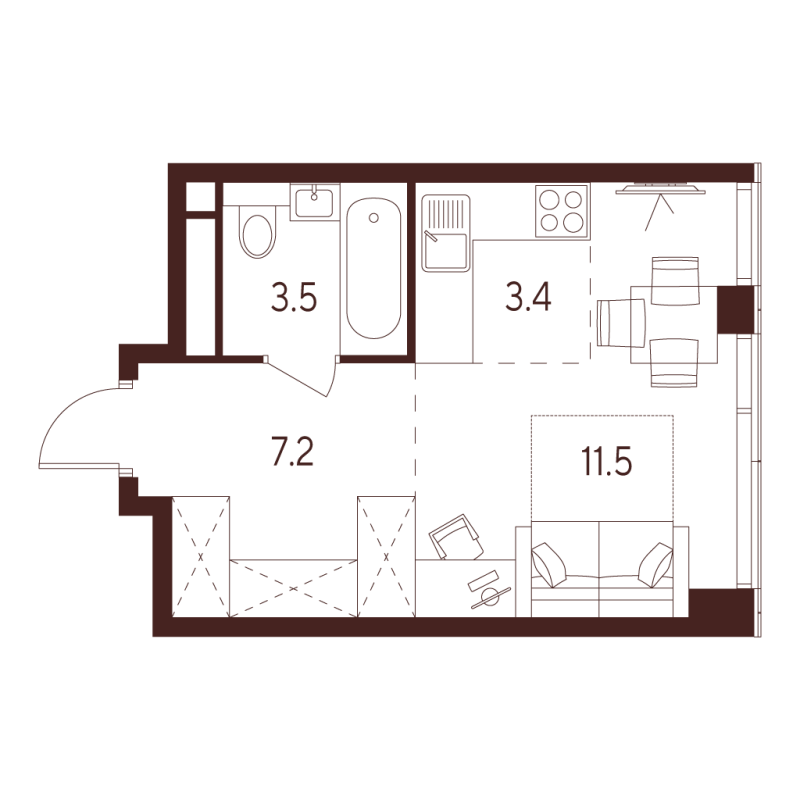 Студия 25,6 м²