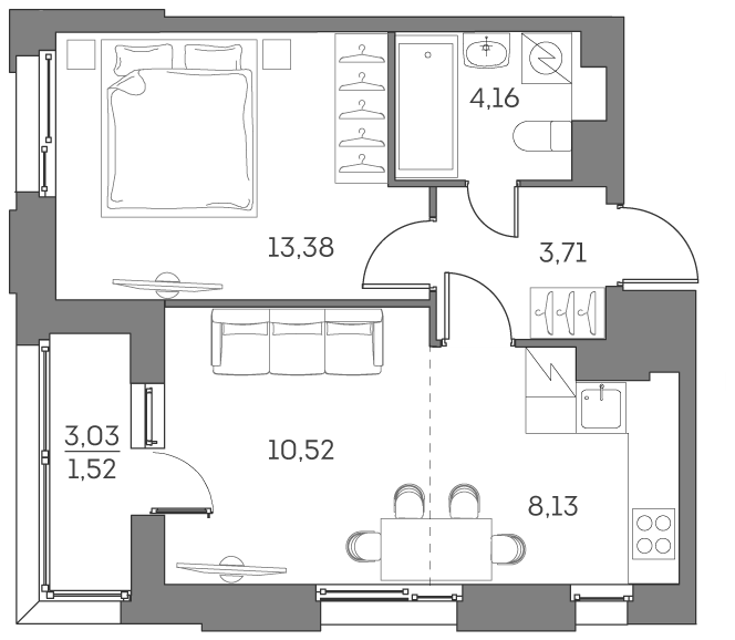 2 ккв (Евро) 41,4 м²