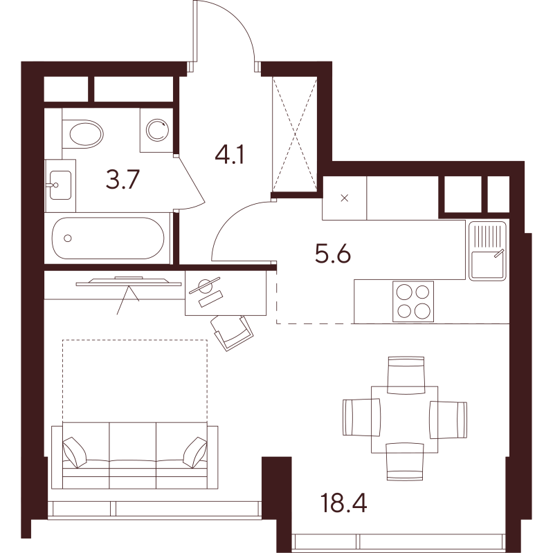 Студия 31,8 м²