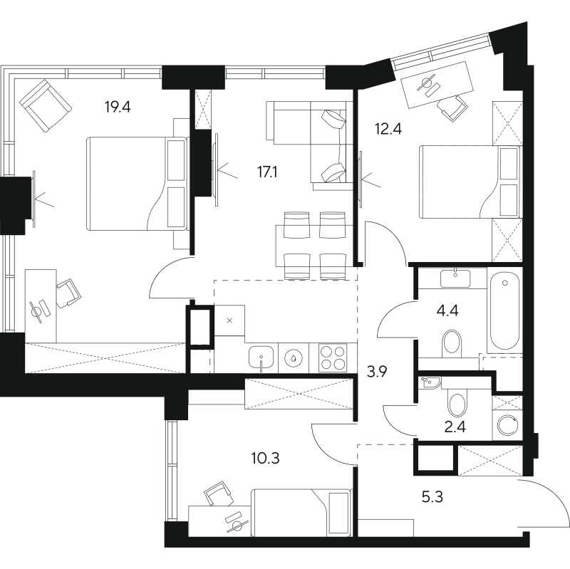 4 ккв (Евро) 75,2 м²