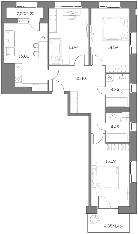 3 ккв (Евро) 87,3 м²
