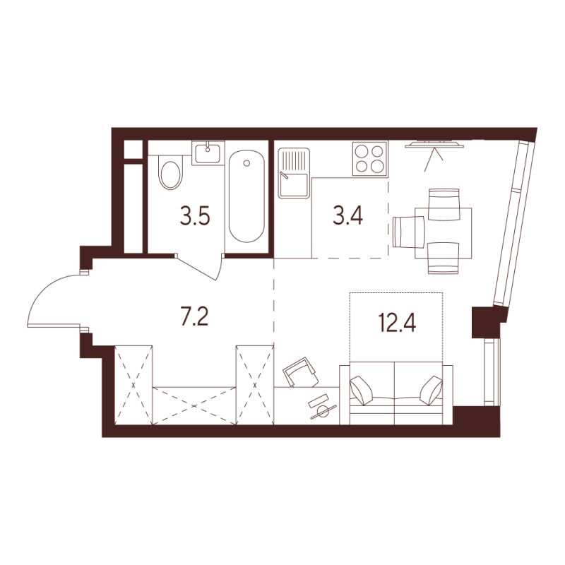 Студия 26,5 м²