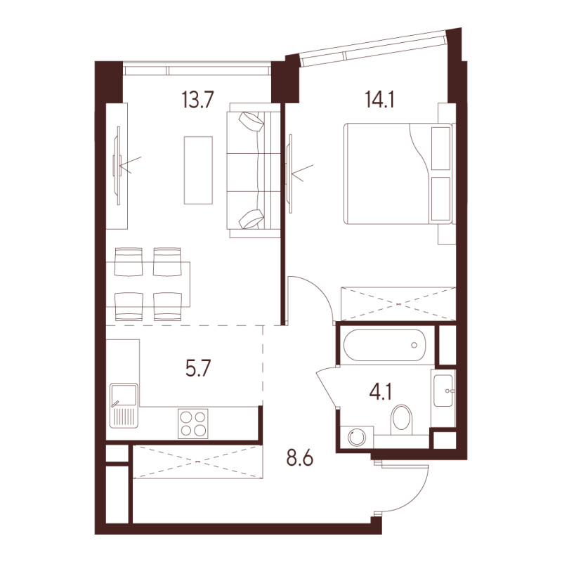 2 ккв (Евро) 46,2 м²