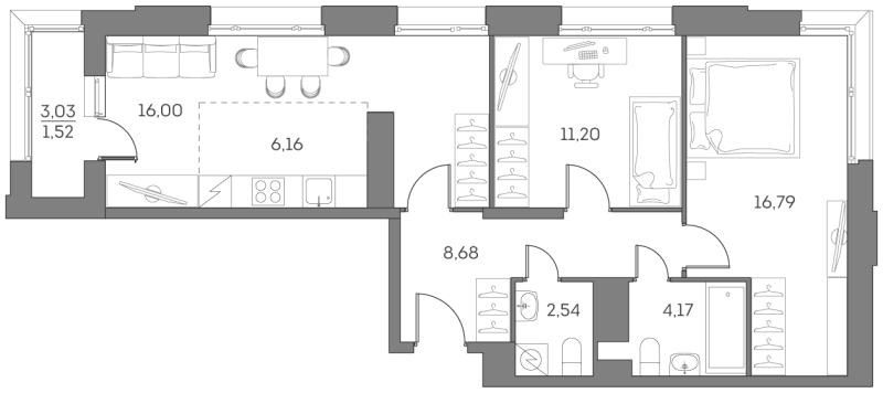 3 ккв (Евро) 67,1 м²