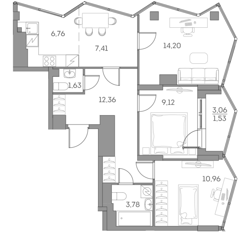 3 ккв 67,8 м²