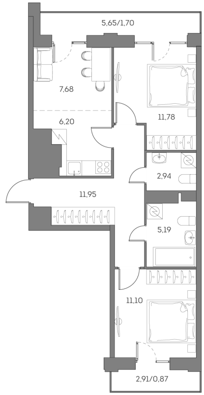 3 ккв (Евро) 59,4 м²