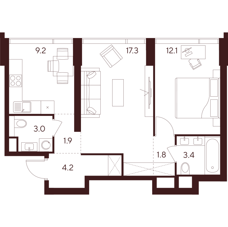 2 ккв 52,9 м²