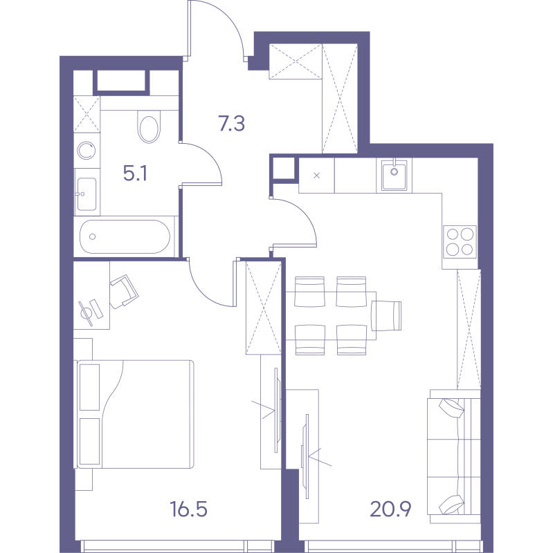 2 ккв (Евро) 49,8 м²