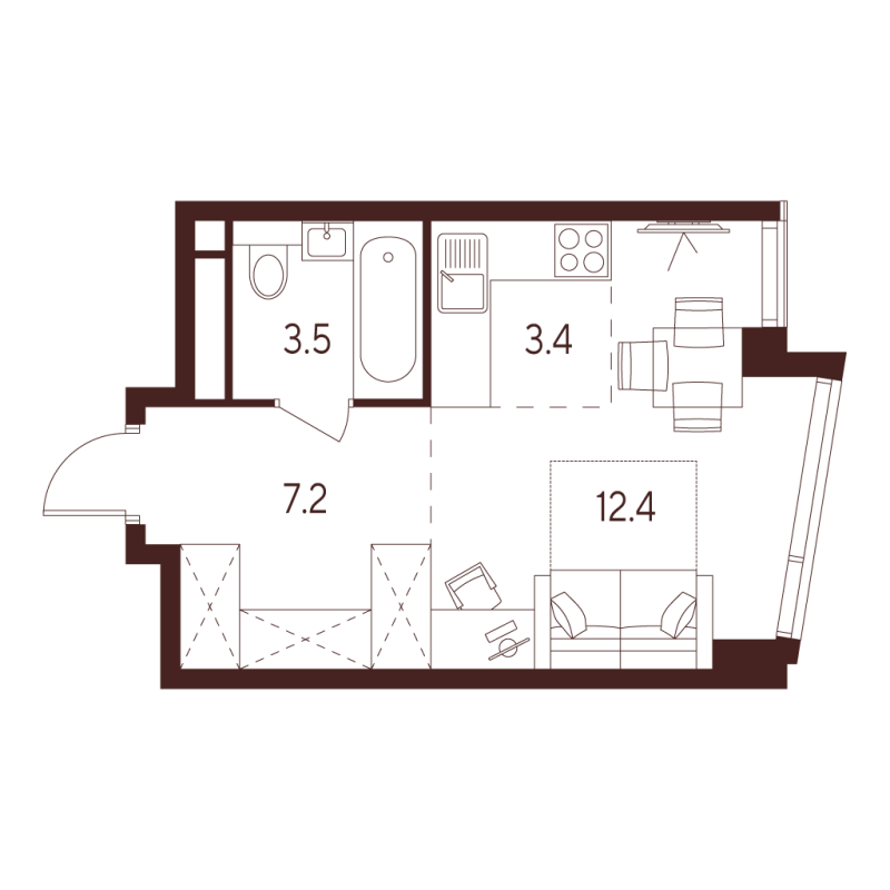 Студия 26,5 м²