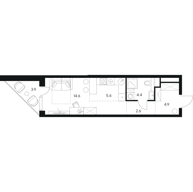 Студия 36 м²